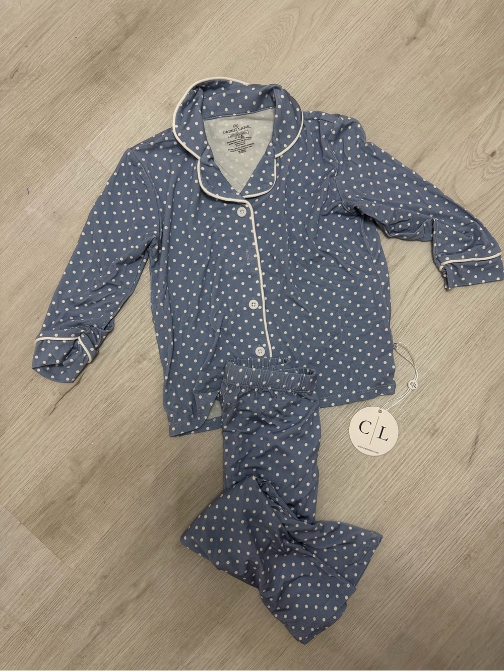 Caden Lane Blue Polka Dot Pajama Set with White Piping